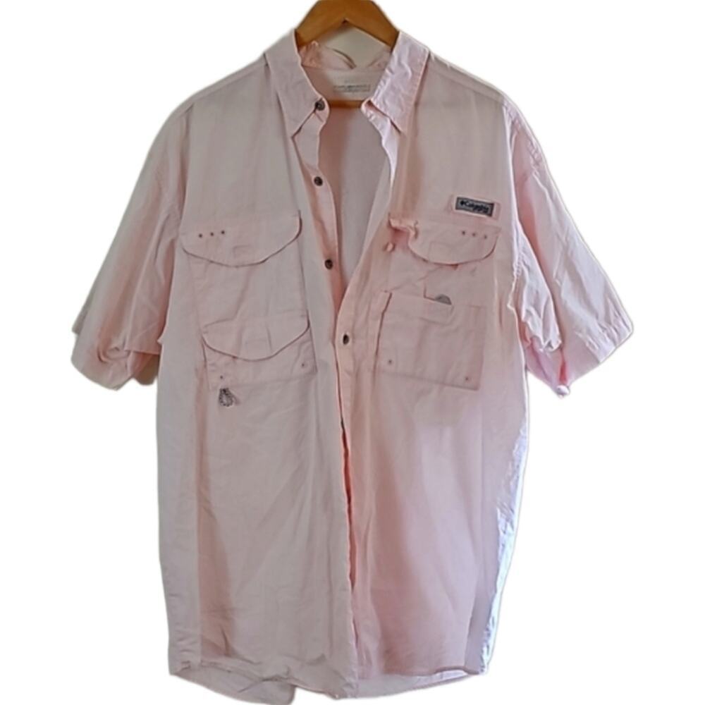 Columbia PFG Omni-Shade Men's XL Short Sleeve Fishing Shirt Pink UPF Button Down
